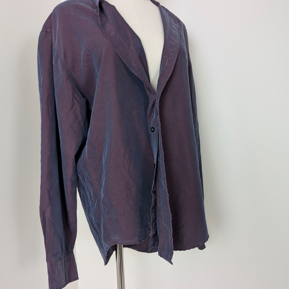 Irridescent Button Down Blouse Long Sleeve Loose Relaxed Fit Sheen Shiny - Picture 9 of 9